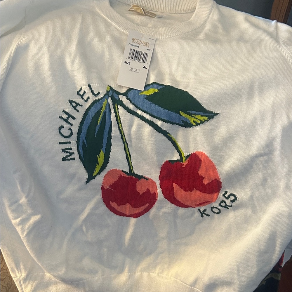 Michael Kors White Sweater with Red Cherry Design
